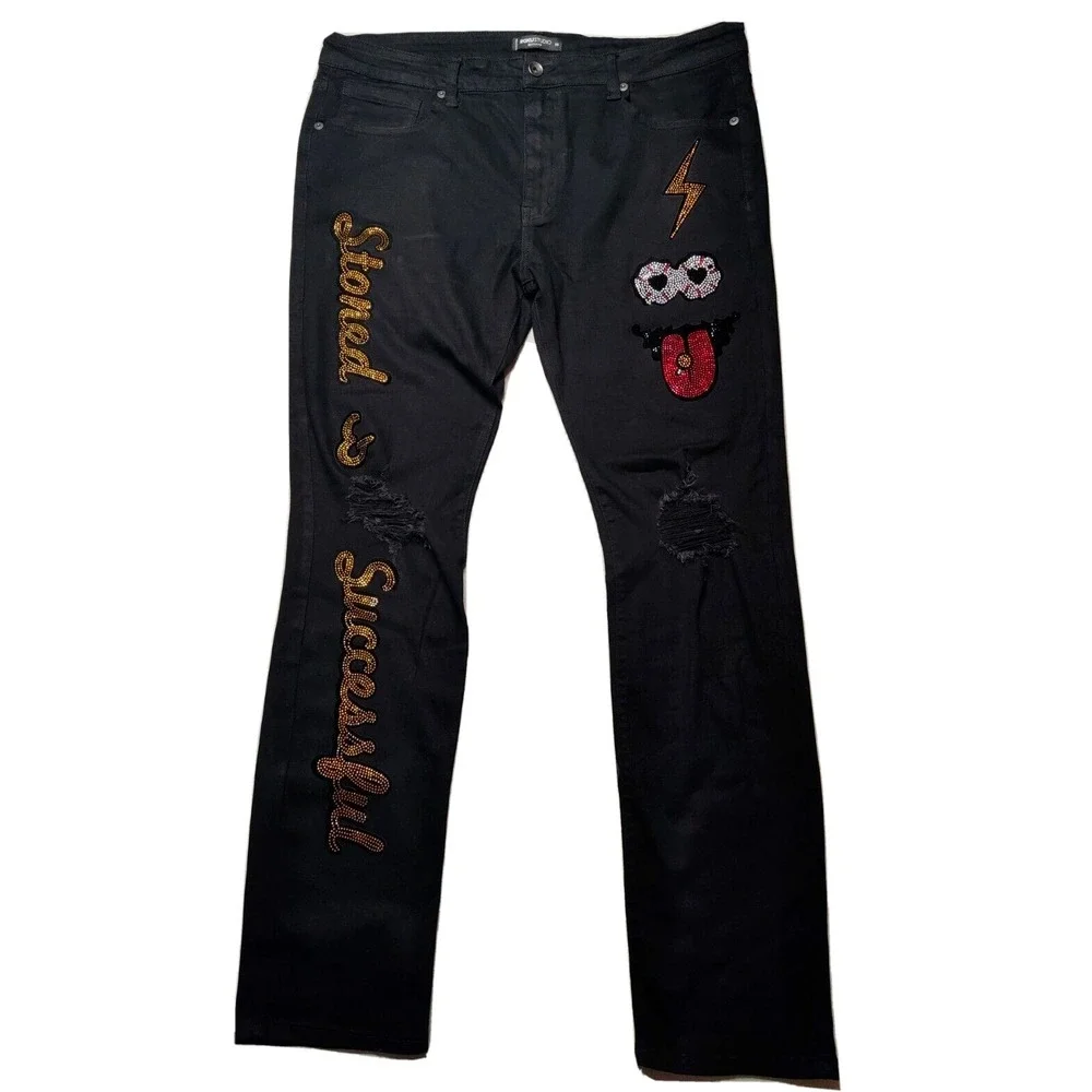 ROKU STUDIO STONED AND SUCCESSFUL Men 38 (Actual 40X34) Black Denim‎ Jeans